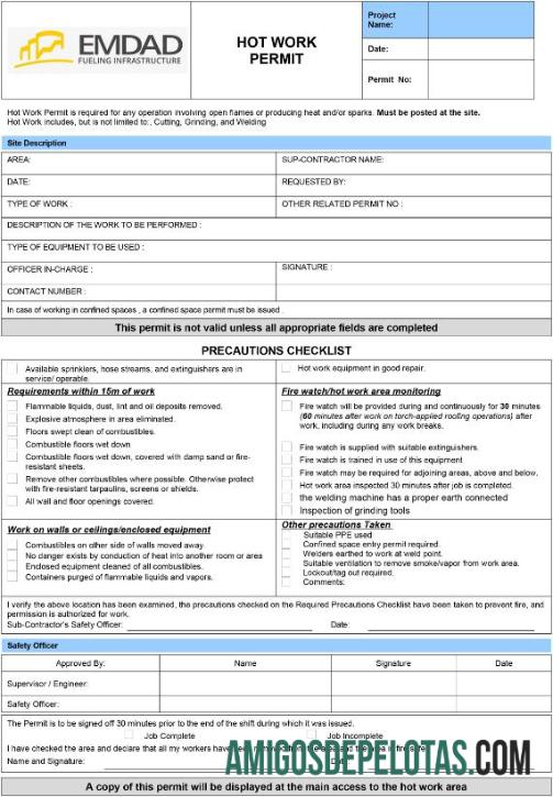 Permissão de trabalho de infraestrutura de abastecimento de Emdad exemplo real
